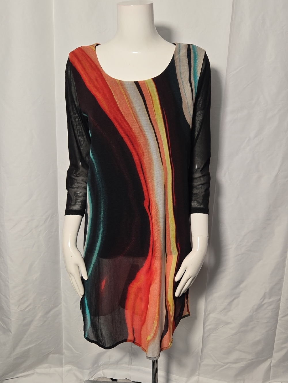 Alfani Black Sheath Dress with Multicolor Abstract Stripes
